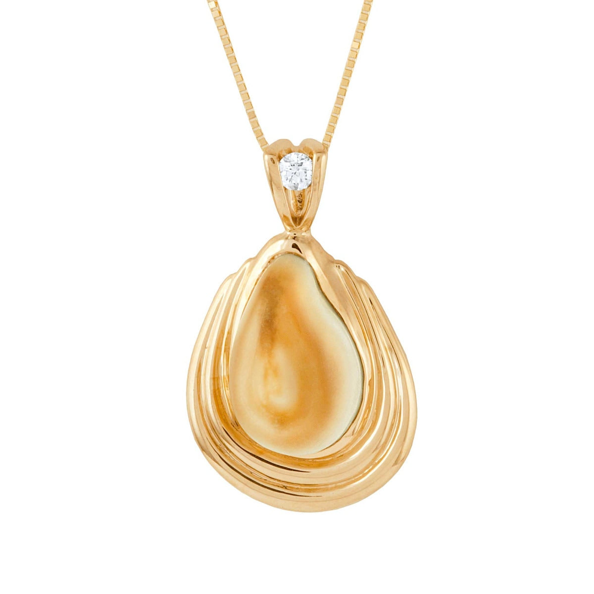 14K yellow gold women's elk ivory 1/10 ct. tw. round diamond bale accented necklace