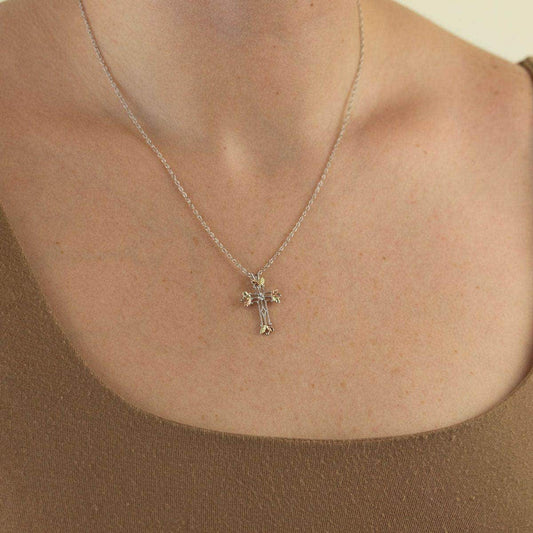Sterling silver round cubic zirconia open cross pendant by Mt. Rushmore Black Hills Gold