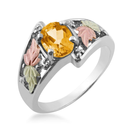 Sterling silver oval citrine and leaf ring by Mt. Rushmore Black Hills Gold