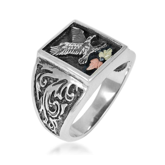 Sterling silver men's oxidized eagle and filigree ring by Mt. Rushmore Black Hills Gold