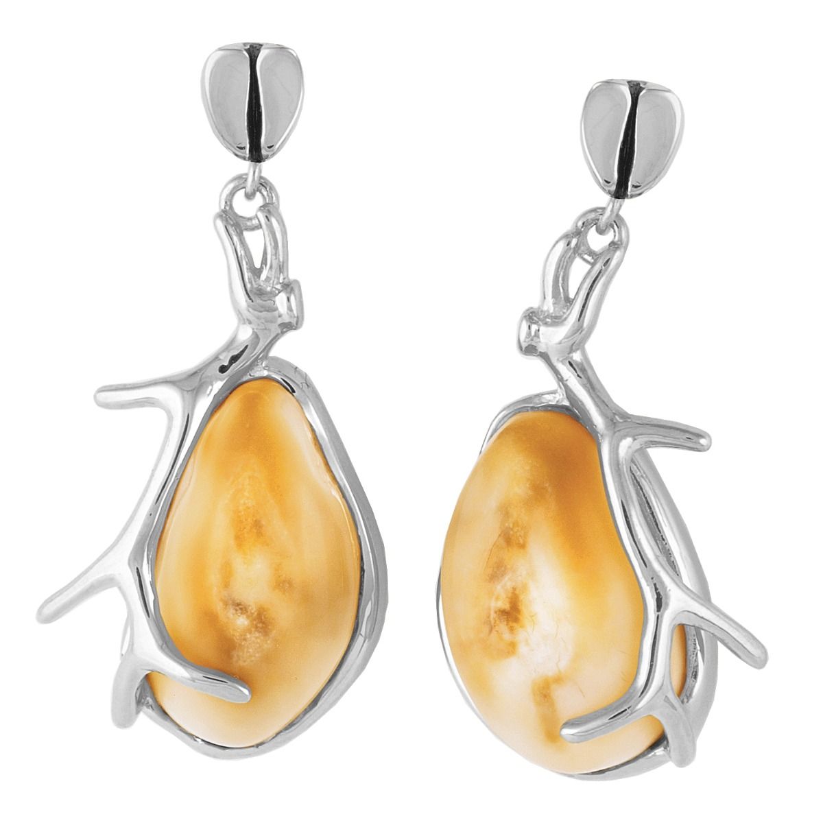 14K white gold women's elk ivory antler earrings