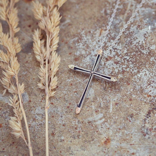 Sterling silver antiqued cross and leaf pendant by Mt. Rushmore Black Hills Gold