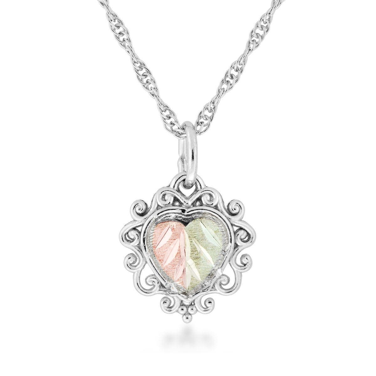 Sterling silver scroll border heart pendant by Mt. Rushmore Black Hills Gold