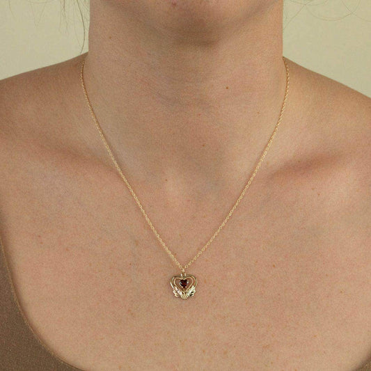 10K yellow gold garnet milgrain double heart pendant by Mt. Rushmore Black Hills Gold