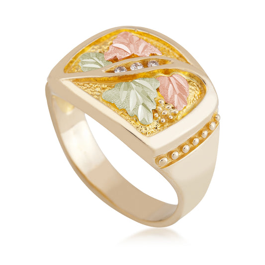 10K yellow gold men's 3-stone diamond accent rectangle ring by Landstrom's Black Hills Gold