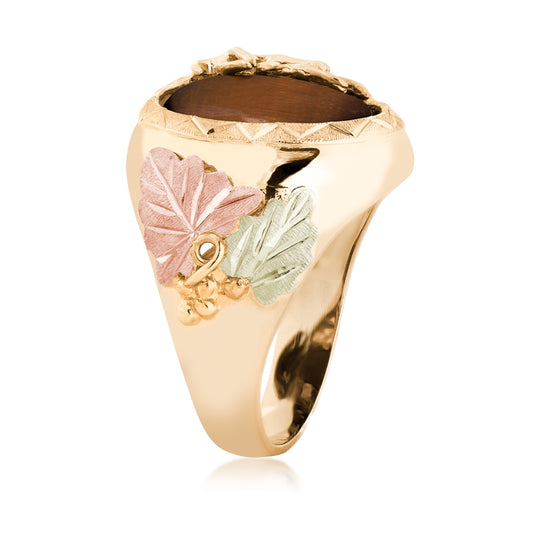 10K yellow gold men's oval tiger's eye elk ring by Landstrom's Black Hills Gold