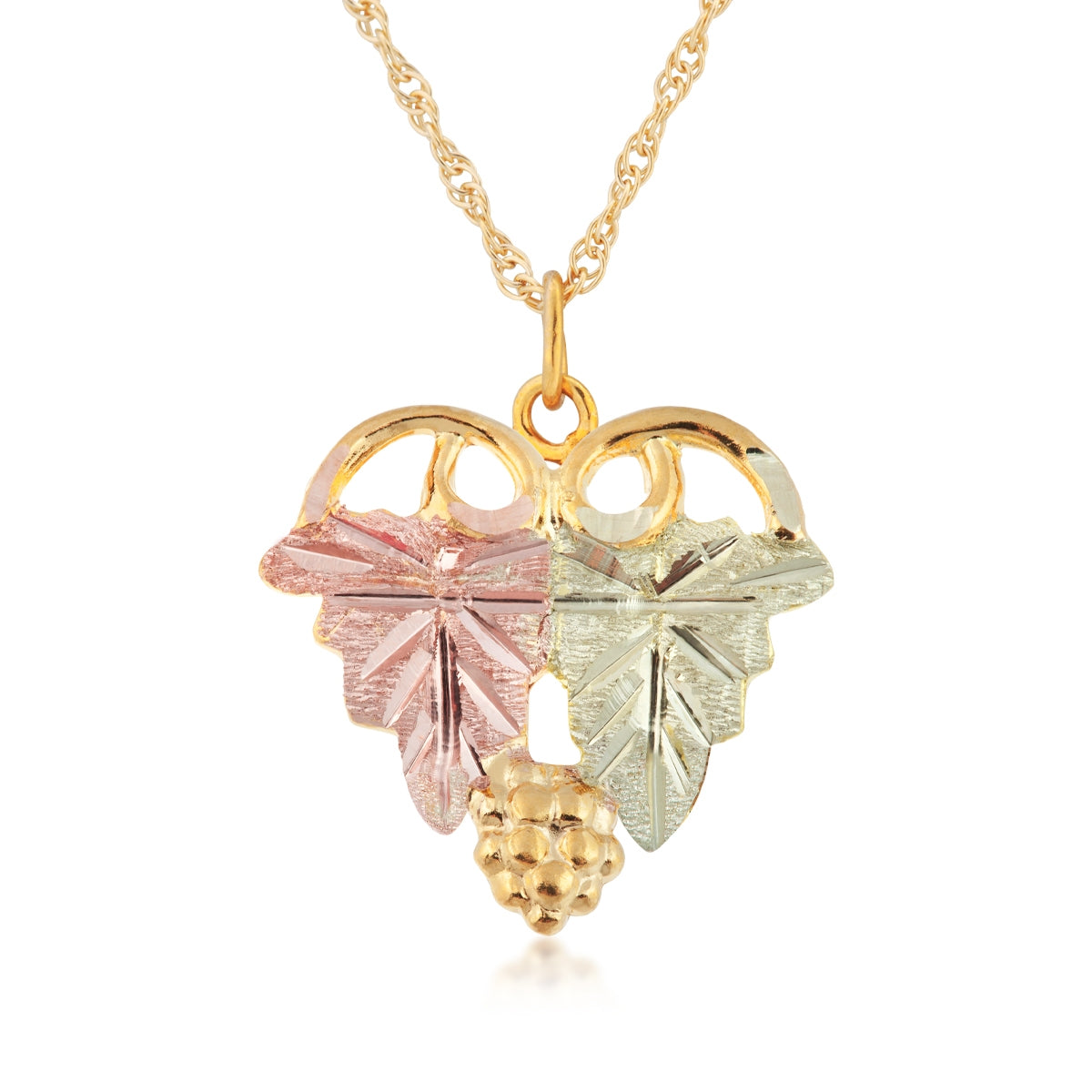 10K yellow gold large double leaf and grape cluster tapered dangle pendant by Landstrom's Black Hills Gold