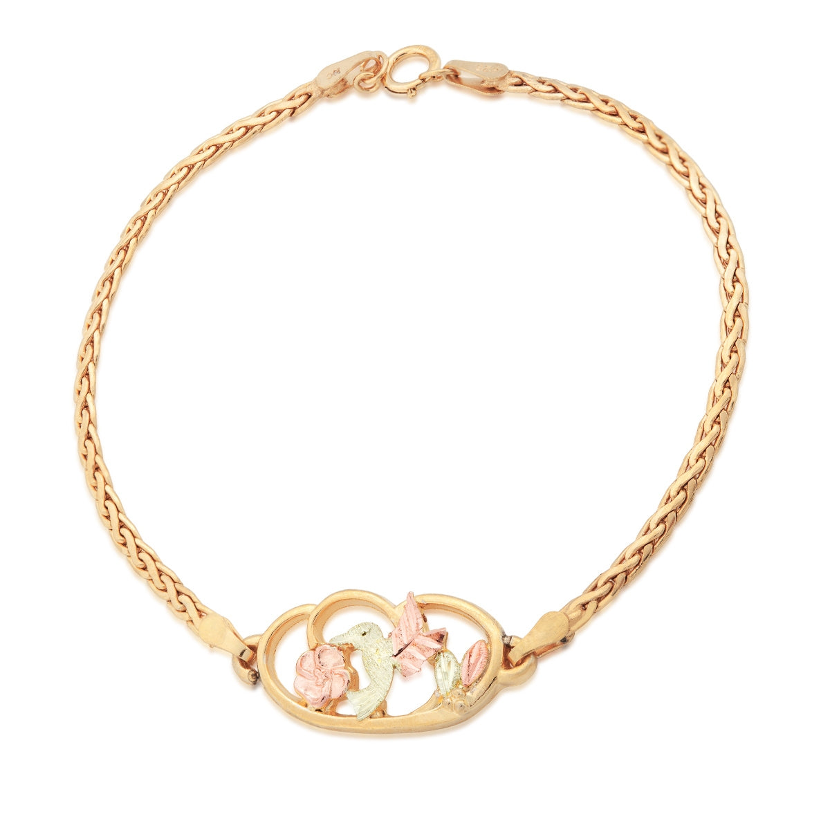 10K yellow gold 7.5" hummingbird and flower bracelet by Landstrom's Black Hills Gold