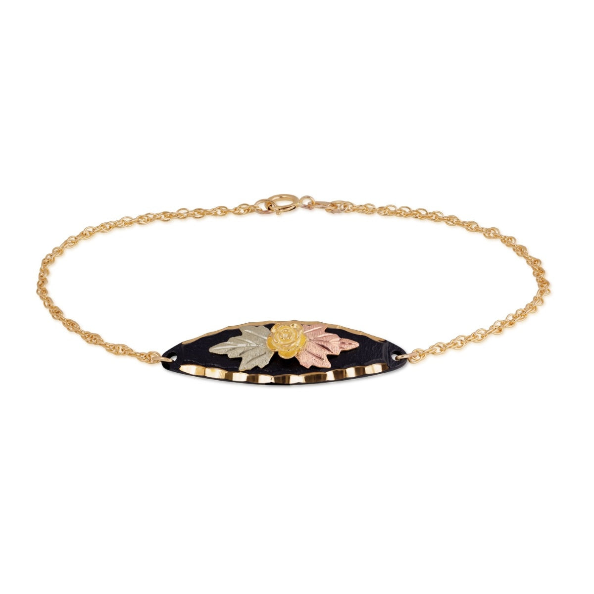 10K yellow gold 7.5" black powder coated marquise plate bracelet by Landstrom's Black Hills Gold