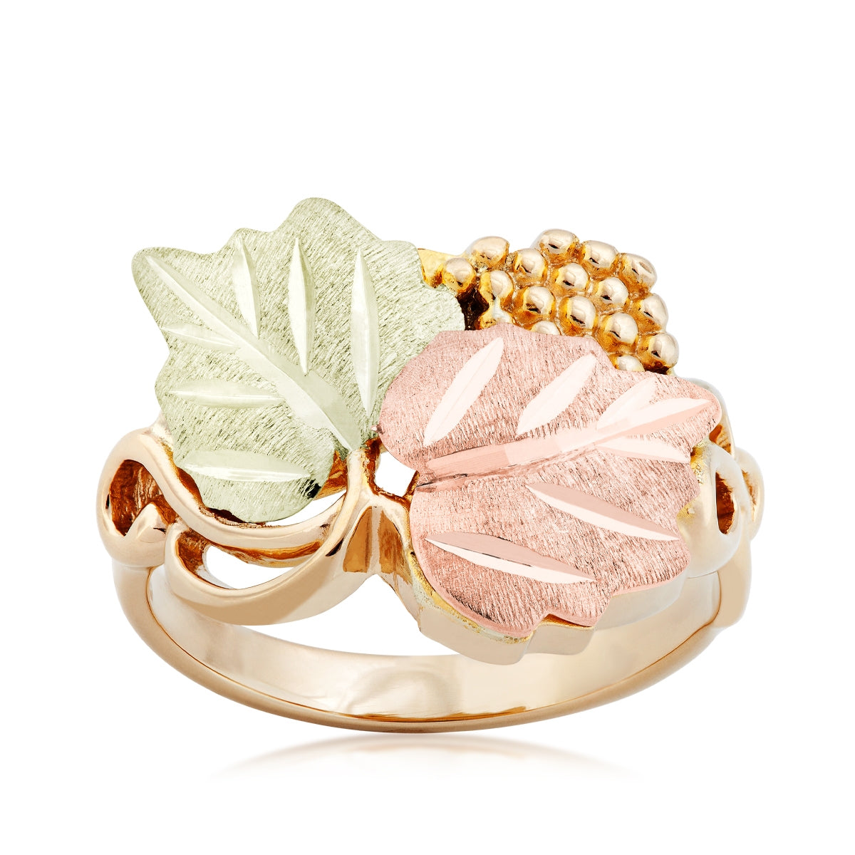 10K yellow gold double leaf and curved grapevine ring by Landstrom's Black Hills Gold