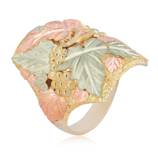 10K yellow gold men's grapevine and leaf rectangle ring by Landstrom's Black Hills Gold