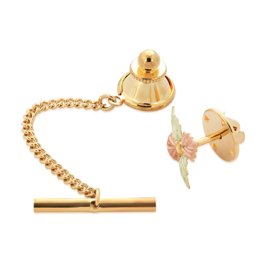 10K yellow gold men's four leaf tie tack by Landstrom's Black Hills Gold, styled view