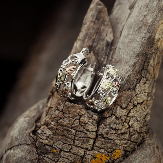 Sterling silver small hoop earrings by Landstrom's Black Hills Gold, styled view