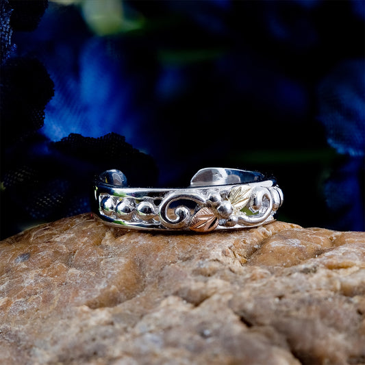 Sterling silver open toe ring by Landstrom's Black Hills Gold, styled view