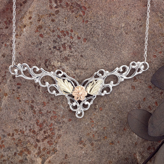 Sterling silver chevron vine necklace by Landstrom's Black Hills Gold, styled view