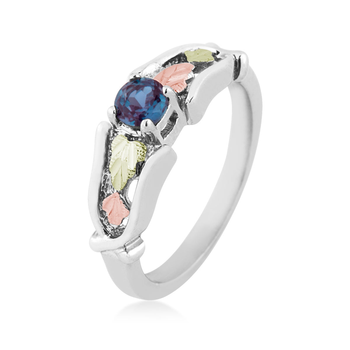 Sterling silver round alexandrite and leaf ring by Landstrom's Black Hills Gold