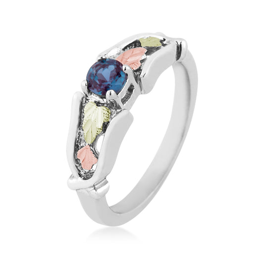 Sterling silver round alexandrite and leaf ring by Landstrom's Black Hills Gold