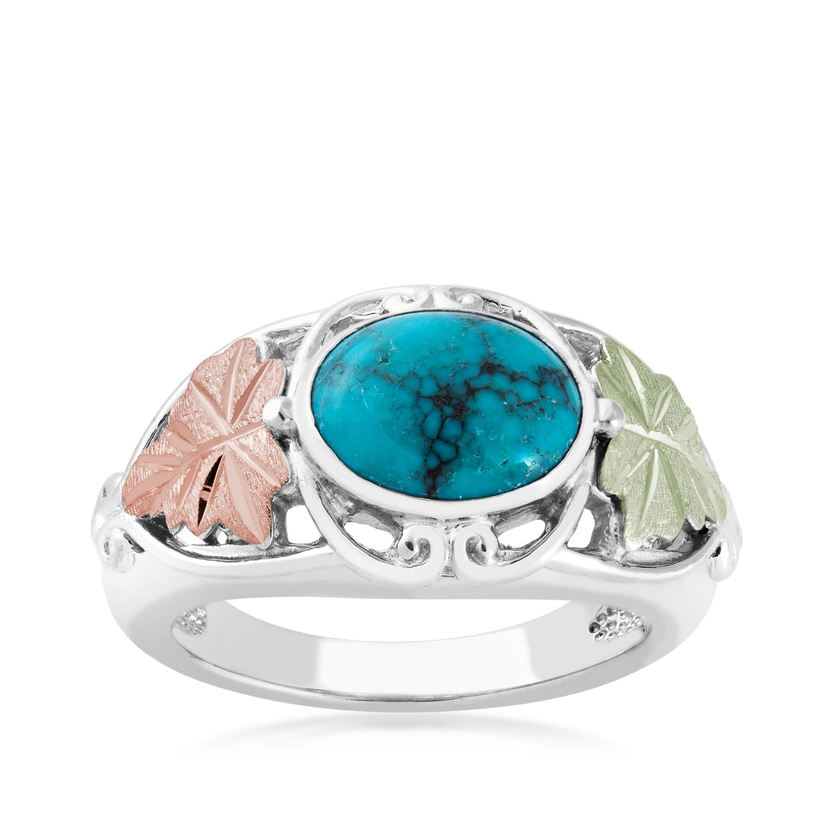 Sterling silver oval turquoise and leaf ring by Landstrom's Black Hills Gold