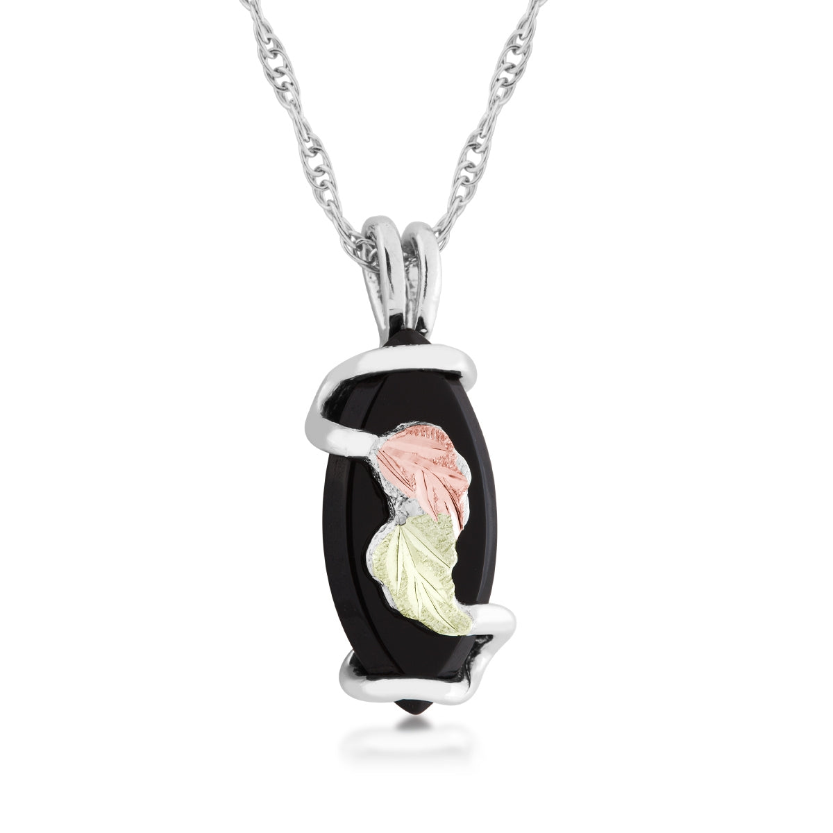 Sterling silver marquise onyx leaf pendant by Landstrom's Black Hills Gold