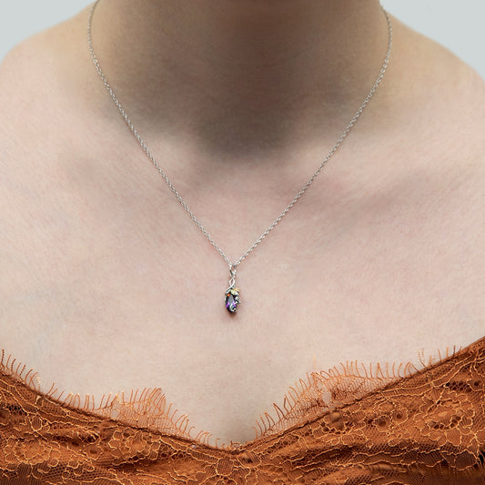 Sterling silver marquise mystic fire topaz pendant by Landstrom's Black Hills Gold, shown worn