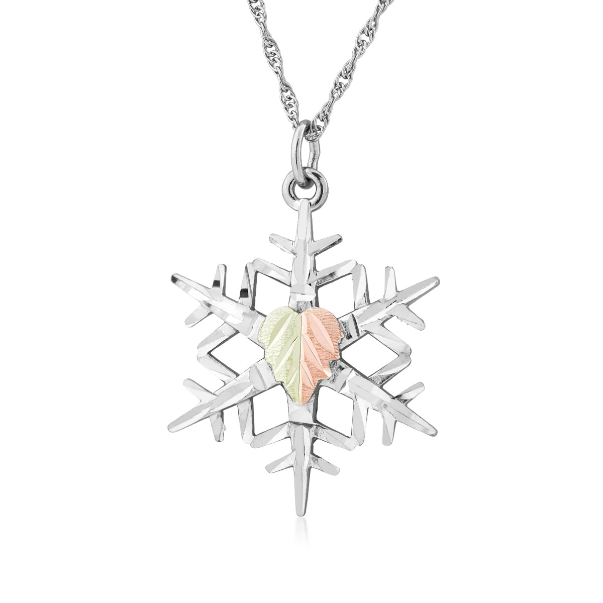 Sterling silver two-tone leaf snowflake pendant by Landstrom's Black Hills Gold