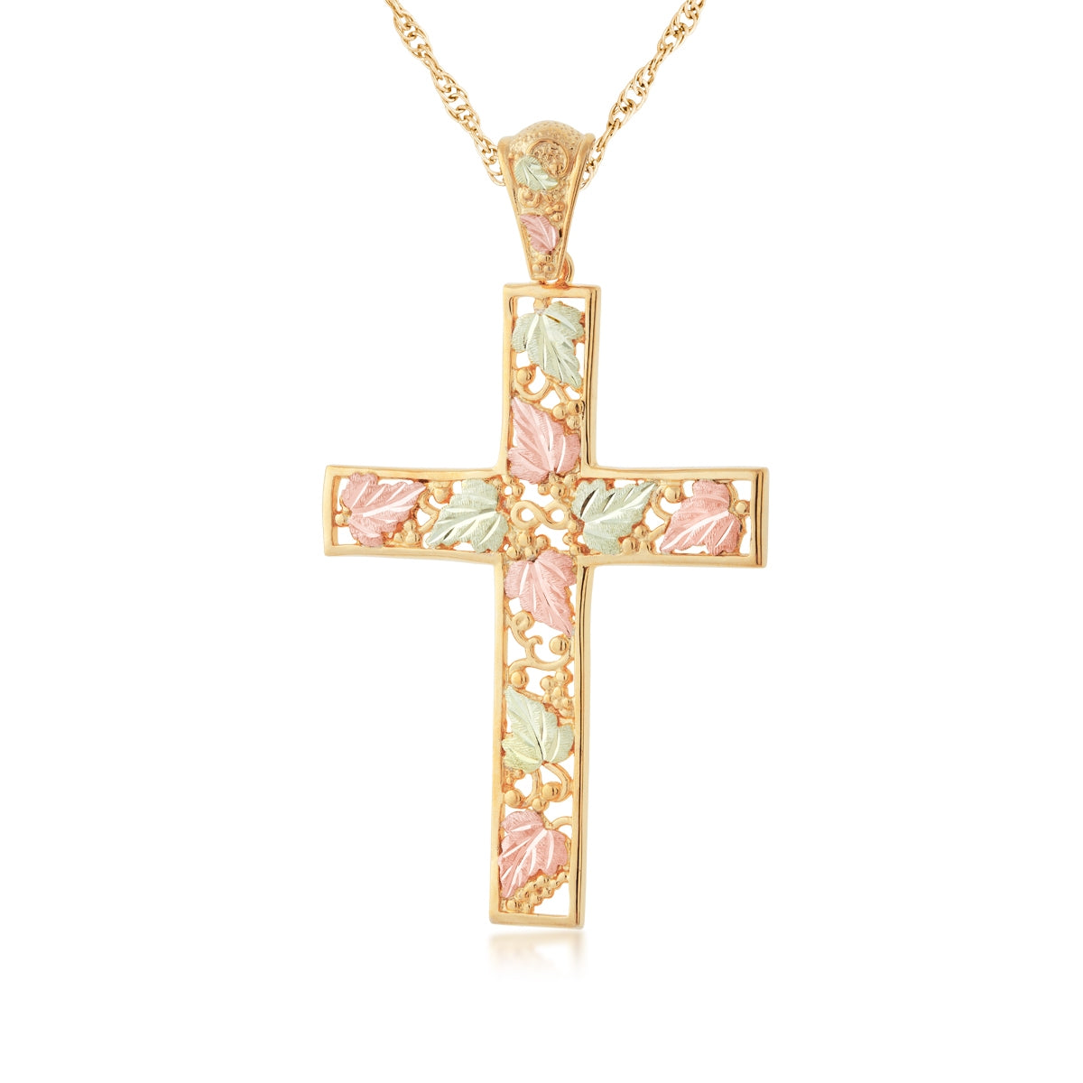 10K yellow gold open grapevine and leaf cross pendant by Landstrom's Black Hills Gold