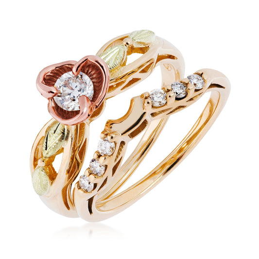 1/2 ct. tw. round brilliant diamond rose wedding set in 10K yellow and pink gold by Landstrom's Black Hills Gold