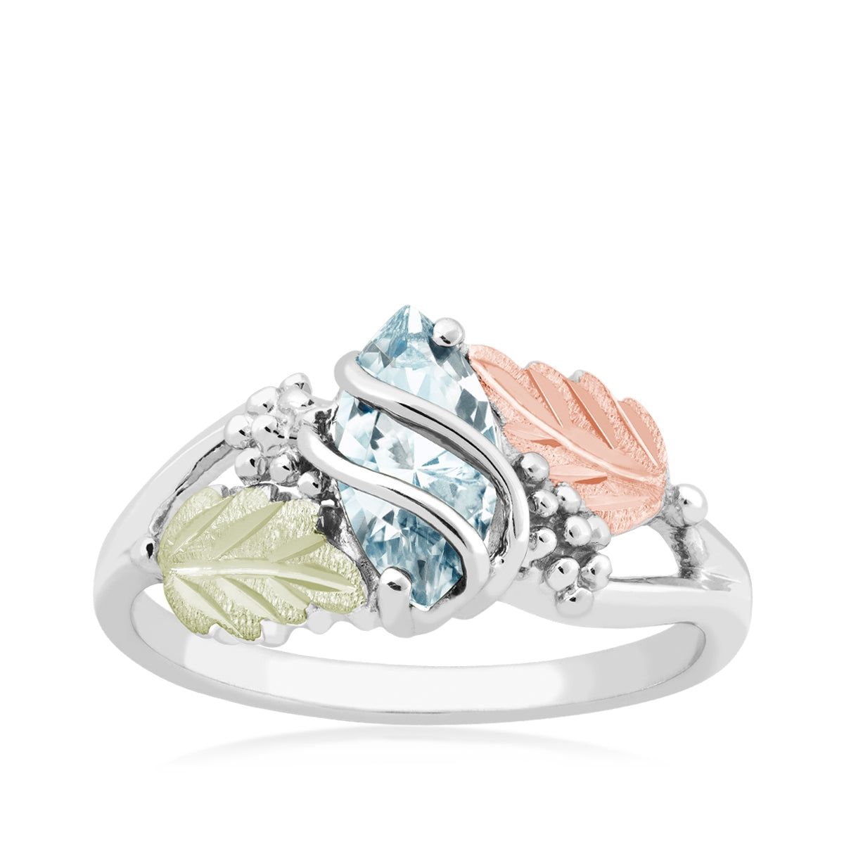 Sterling silver synthetic marquise aquamarine grapevine ring by Landstrom's Black Hills Gold