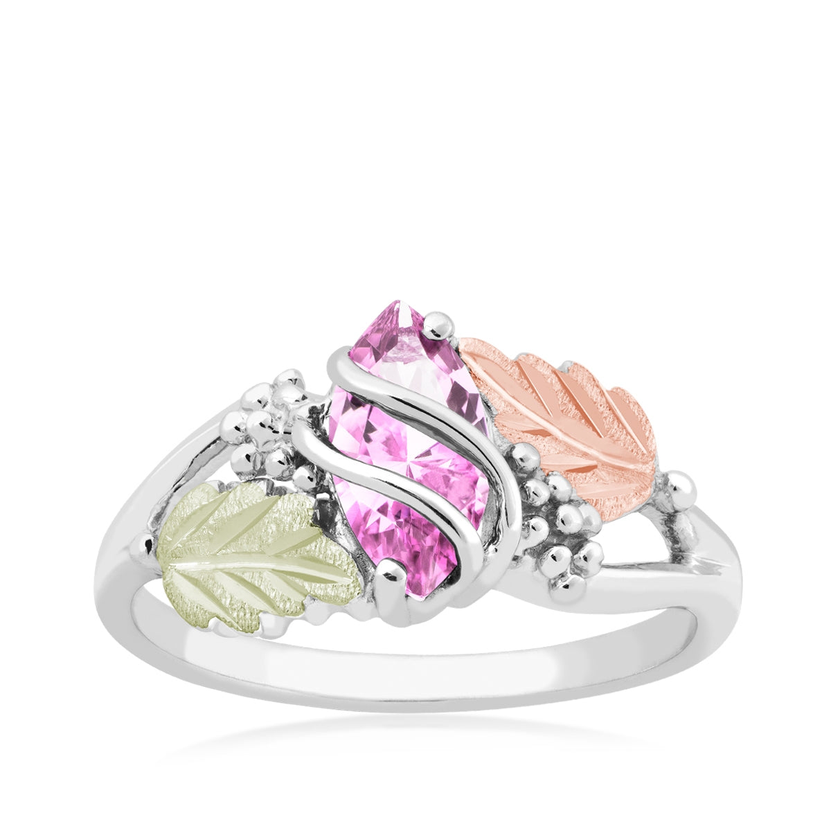Sterling silver synthetic marquise pink tourmaline grapevine ring by Landstrom's Black Hills Gold