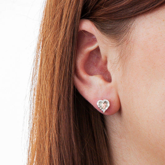 Sterling silver small pink leaf heart earrings by Mt. Rushmore Black Hills Gold