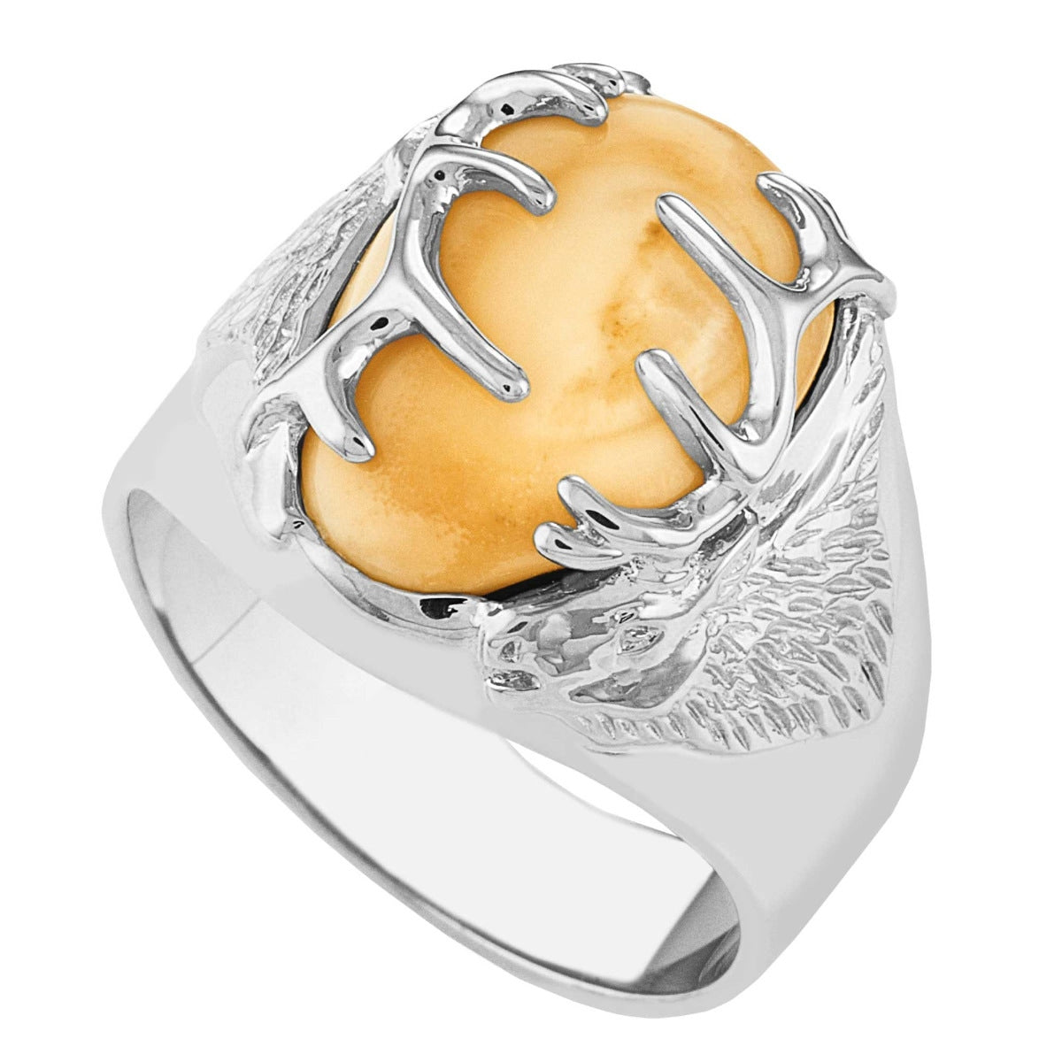 Sterling silver men's elk ivory twin peak ring