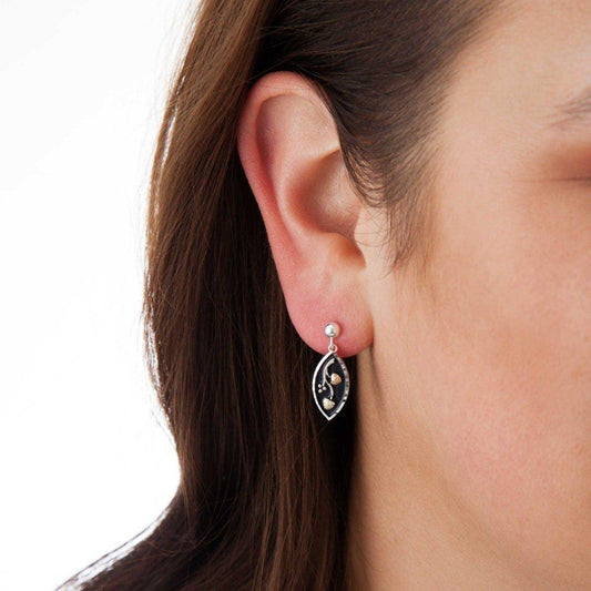 Sterling silver antiqued marquise dangle earrings by Mt. Rushmore Black Hills Gold