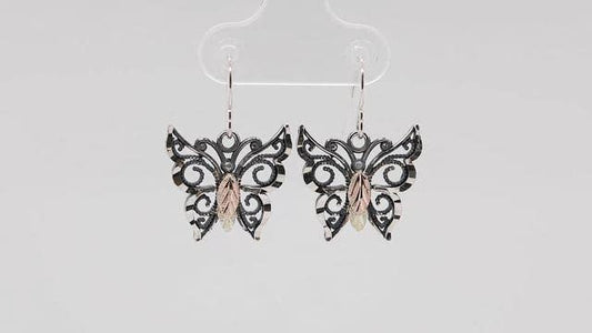 Sterling silver oxidized butterfly dangle earrings by Mt. Rushmore Black Hills Gold