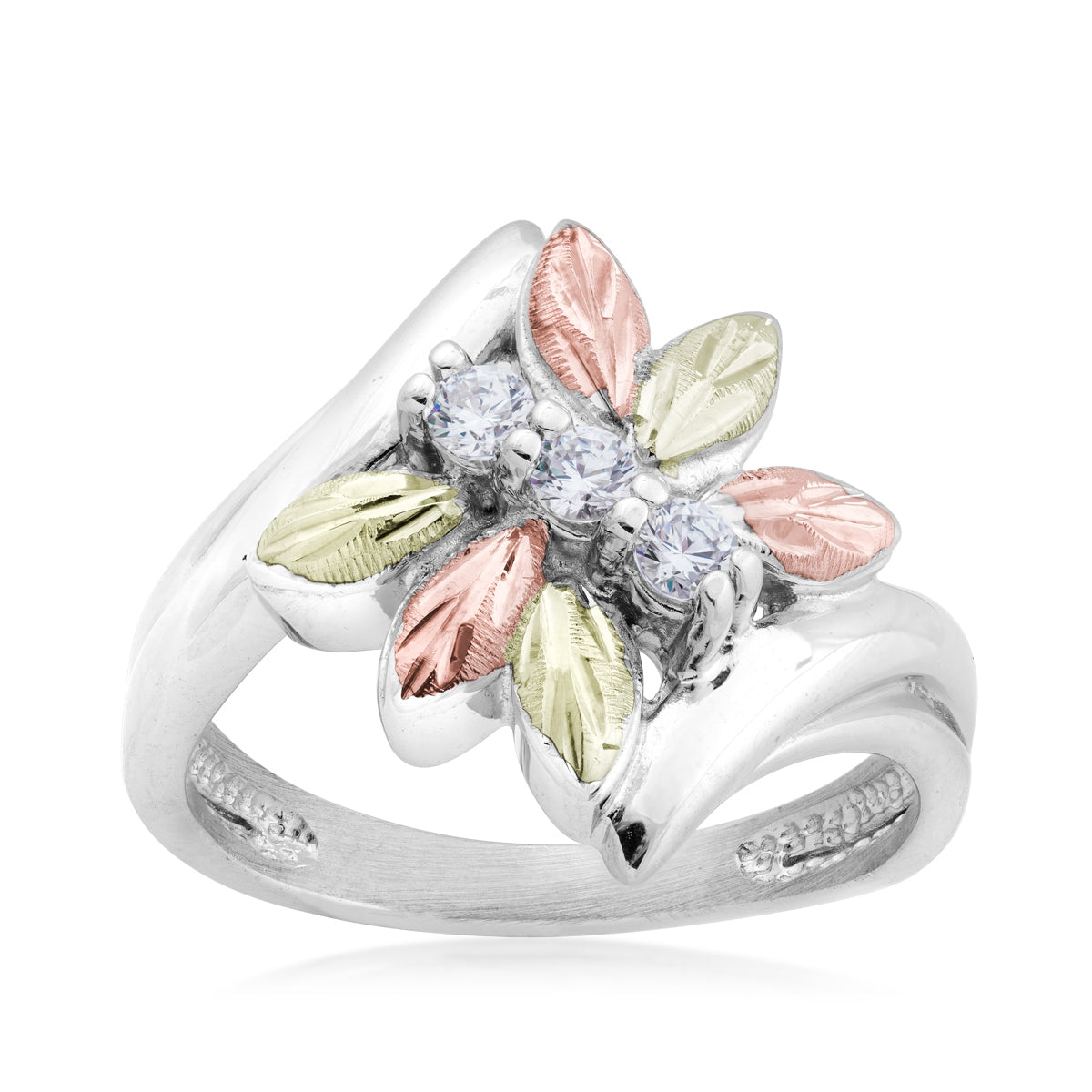 Sterling silver round 3-stone cubic zirconia bypass ring by Landstrom's Black Hills Gold