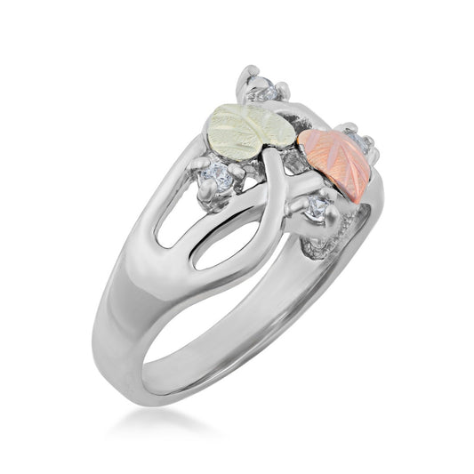 Sterling silver cubic zirconia and leaf ring by Mt. Rushmore Black Hills Gold