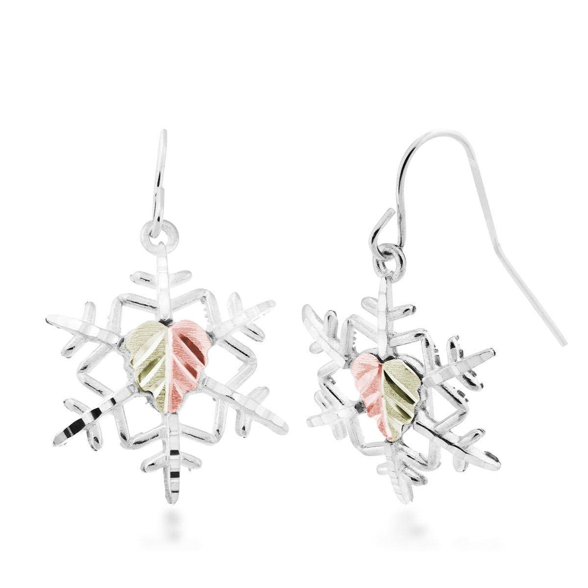 Sterling silver diamond cut snowflake dangle earrings by Mt. Rushmore Black Hills Gold