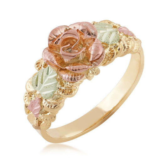10K yellow gold green and pink leaf textured rose ring by Mt. Rushmore Black Hills Gold
