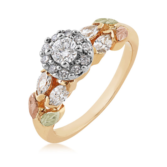 10K yellow gold 3/4 ct. tw. round and marquise diamond halo engagement ring by Landstrom's Black Hills Gold
