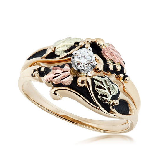 10K yellow gold 1/6 ct. tw. round brilliant diamond antiqued wedding set by Mt. Rushmore Black Hills Gold