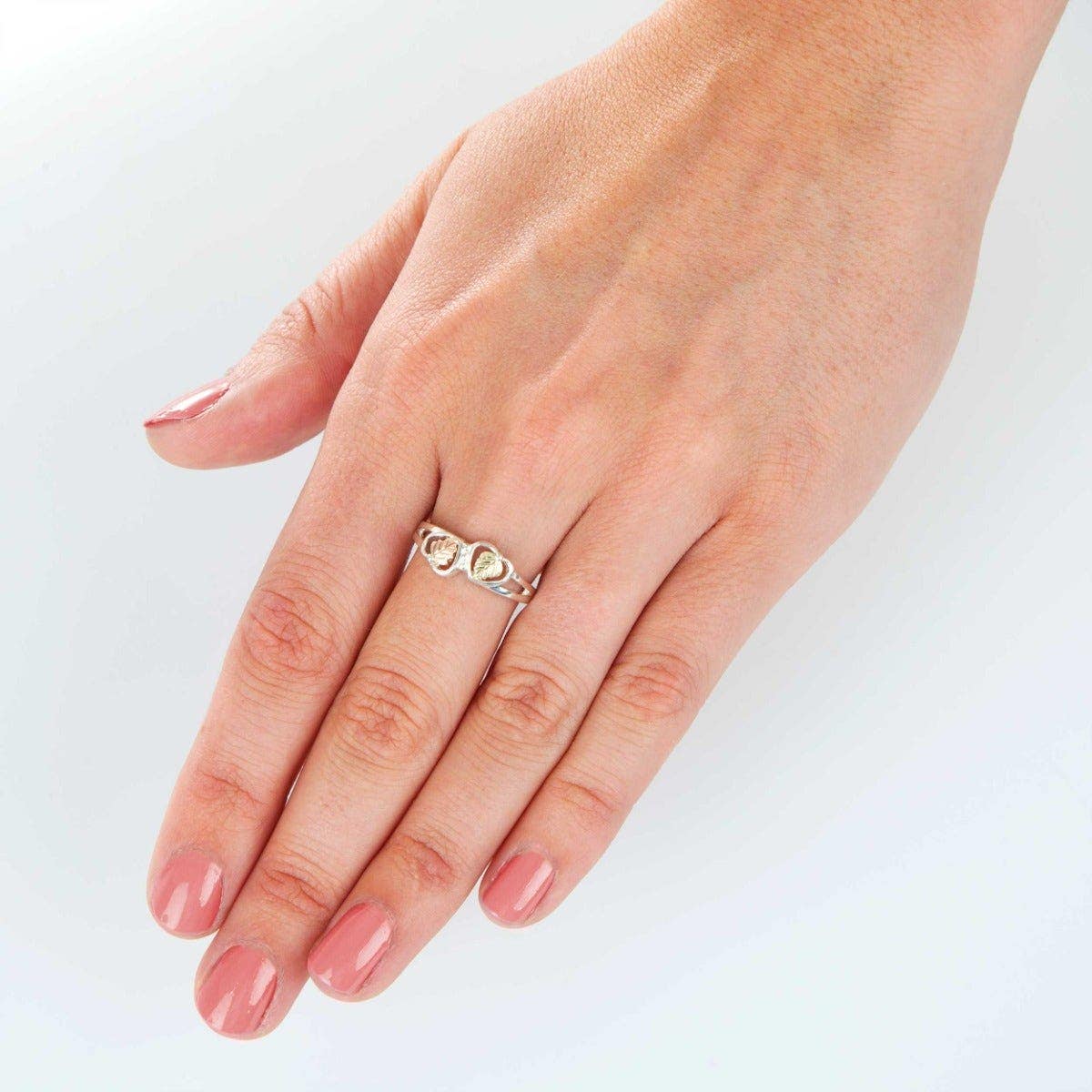 Sterling silver double heart and leaf ring by Mt. Rushmore Black Hills Gold