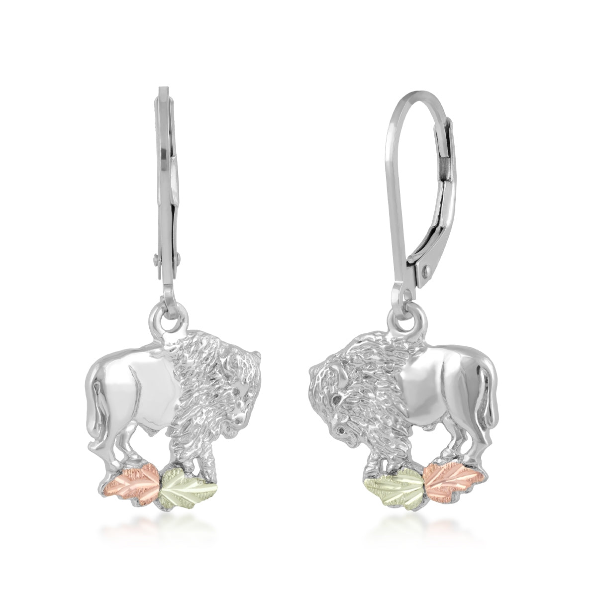 Sterling silver buffalo double leaf dangle earrings by Mt. Rushmore Black Hills Gold
