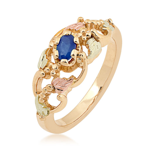 10K yellow gold oval sapphire grapevine and leaf open ring by Landstrom's Black Hills Gold
