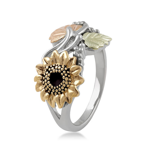 Sunflower and leaf ring in 10K white and yellow gold by Mt. Rushmore Black Hills Gold
