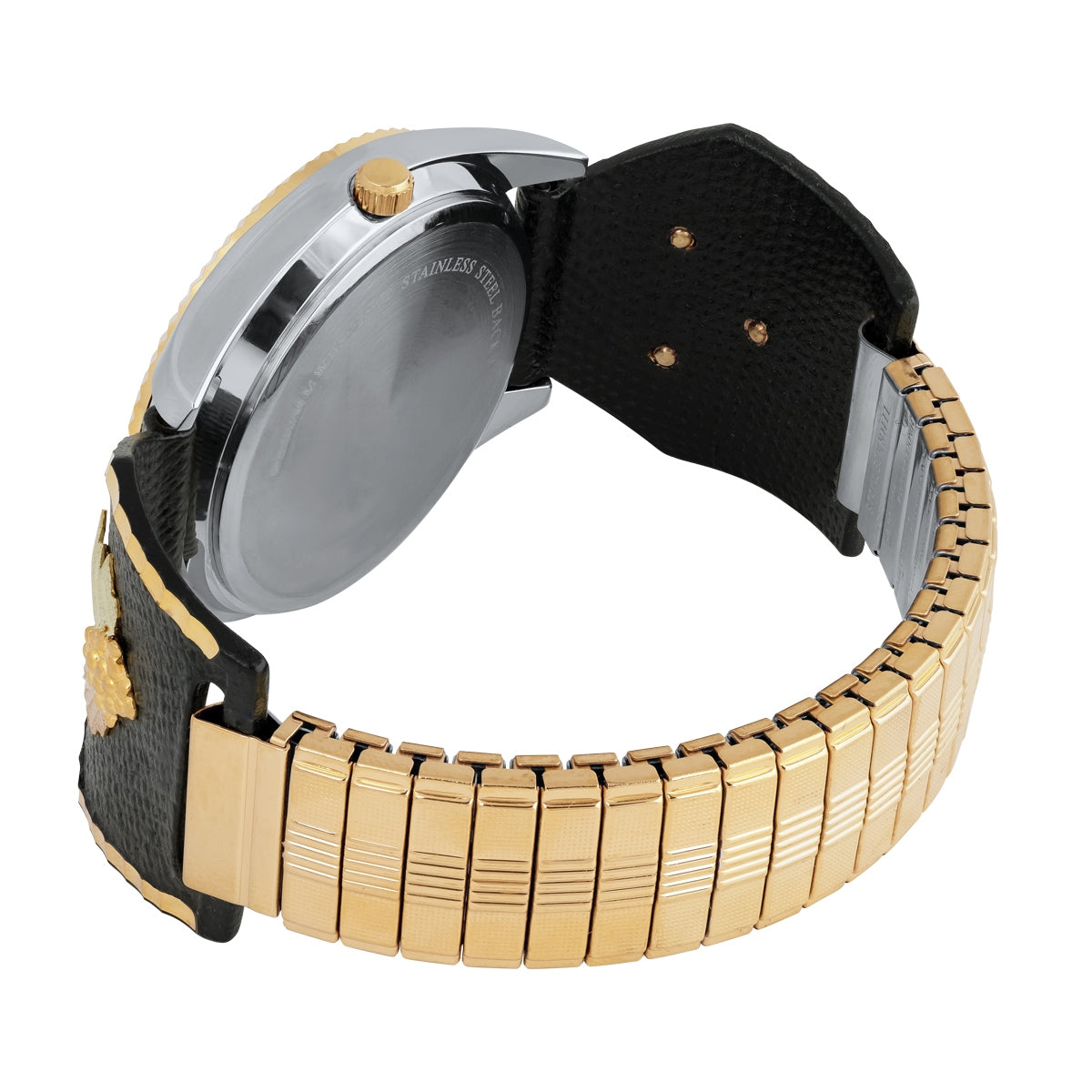 Men's quartz double leaf black powder coated expansion watch featuring blue dial by Landstrom's Black Hills Gold