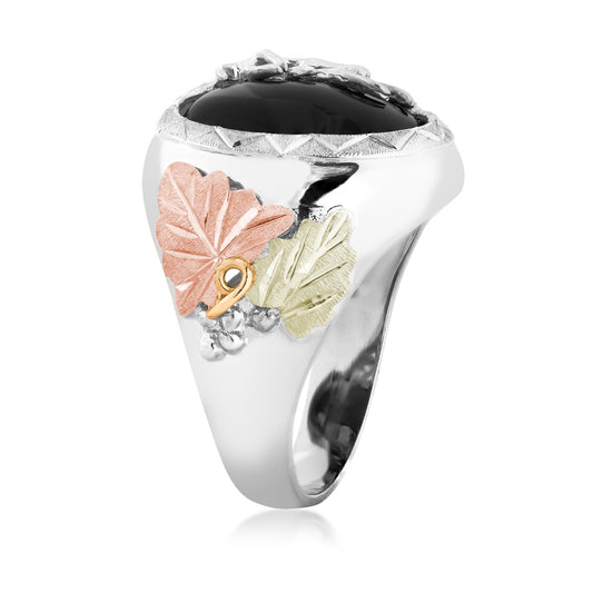 Sterling silver men's oval onyx elk ring by Landstrom's Black Hills Gold