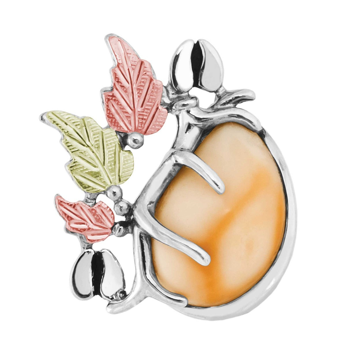 Sterling silver elk ivory Black Hills Gold antler pin featuring clutch back, back view
