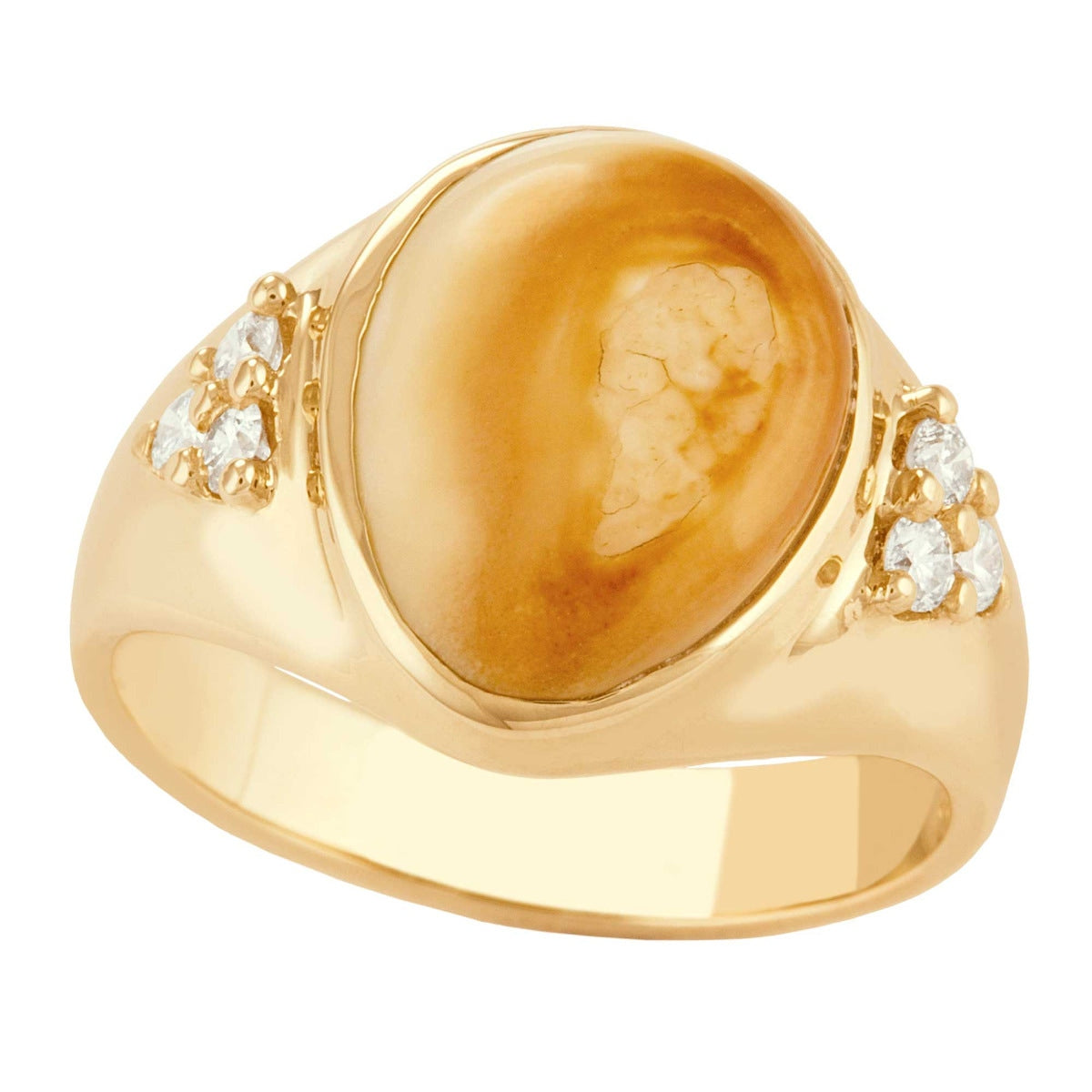 Men's elk ivory ring wth 1/3 ct. tw. round diamonds 10K yellow gold