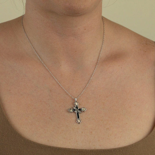 Sterling silver antiqued dove cross pendant by Mt. Rushmore Black Hills Gold