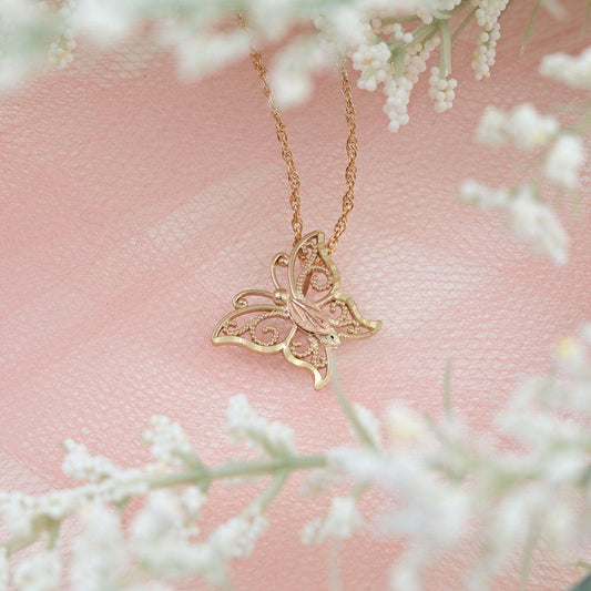 10K yellow gold open milgrain butterfly pendant by Mt. Rushmore Black Hills Gold