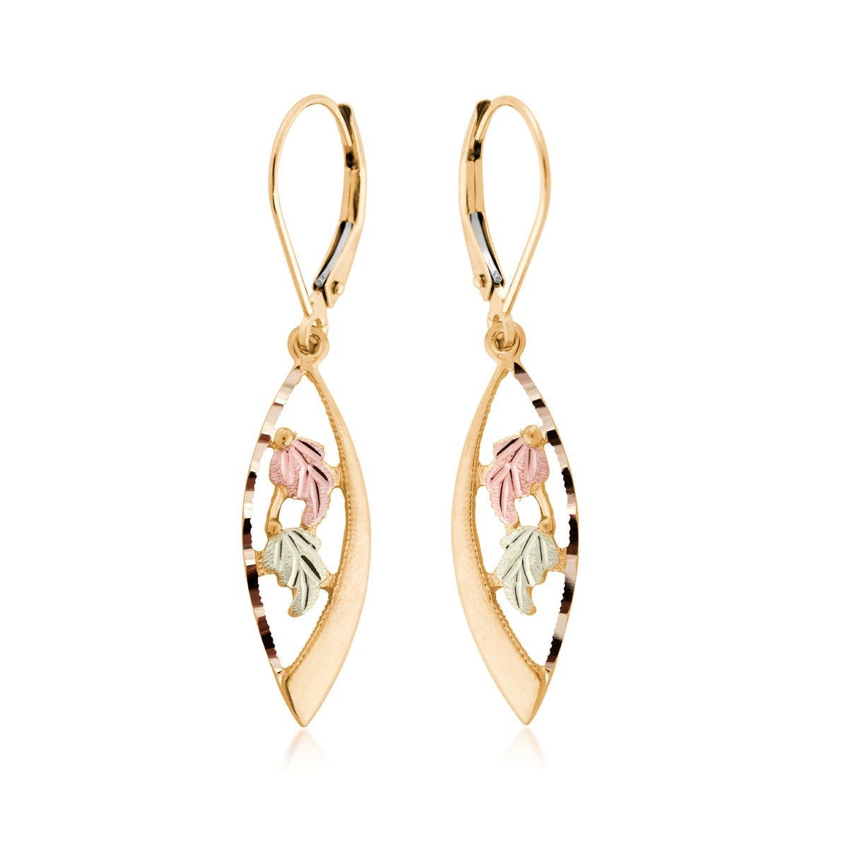 10K yellow gold double leaf marquise dangle earrings by Mt. Rushmore Black Hills Gold